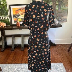 Ann Taylor dark blueish green Midi Dress with Floral Print